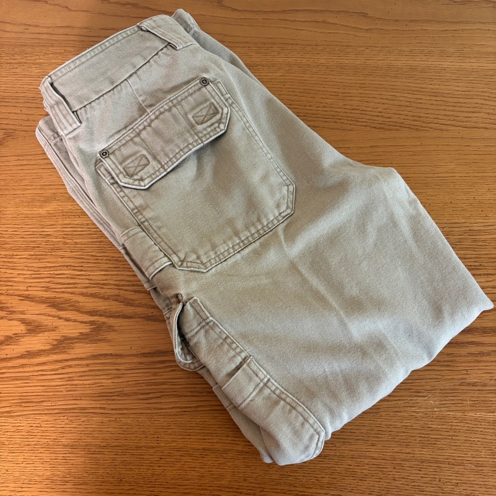 Duluth Trading Co Men 33x32 Khaki Fire Hose Cotton Canvas Cargo Work Pants